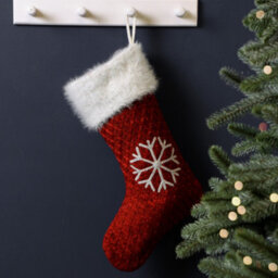 Dibor Red Sweater Knit Snowflake Xmas Gift Decoration Christmas Stocking For Kids - thumbnail 3
