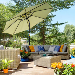 Outsunny 3(M) Patio Umbrella Outdoor Sunshade Canopy W/ Tilt & Crank Beige - thumbnail 1