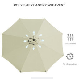 Outsunny 3(M) Patio Umbrella Outdoor Sunshade Canopy W/ Tilt & Crank Beige - thumbnail 8