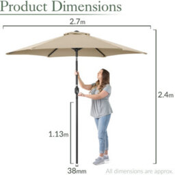 Christow 2.7M Crank And Tilt Parasol With Uv Protection - thumbnail 7