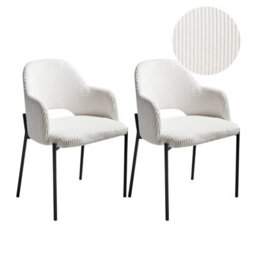 Beliani Set Of 2 Dining Chairs Raton Corduroy Off-White - thumbnail 1