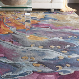 Multicolored Viscose , Wool Abstract , Optical/(3D) Handmade , Luxurious , Wool Rug For Living Room, Bedroom - 259Cm X 351Cm - thumbnail 5
