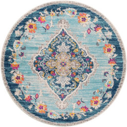Livabliss Round Floransa-Vintage Blue Beige Grey Pink Traditional Boho Living Dining Bedroom Rug 200 X 200 Cm Easy Care, Non Shedding