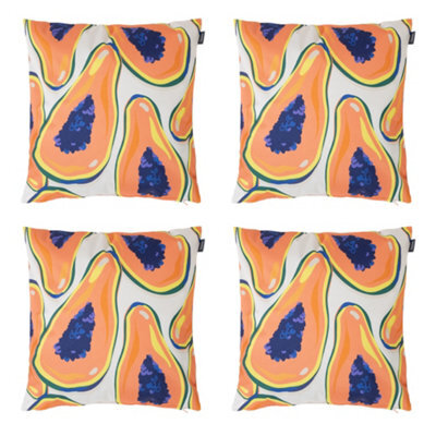 icon Indoor And Outdoor Papaya Fruit Pirnt With Orange Back Set Of 4 Waterproof Filled Cushion - image 1