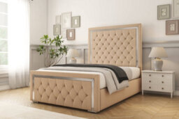 "Sloomy Sofia Chrome Pebble Plush Bed Frame With Mattress With 50"" Upholstered Headboard 6' Super King" - thumbnail 2