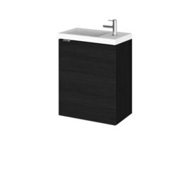 Hudson Reed Fusion Wall Hung 1 Door Vanity Unit & Polymarble Basin Compact, Sink Vanity Unit, Charcoal Black, 400mm - thumbnail 1