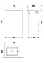 Hudson Reed Fusion Wall Hung 1 Door Vanity Unit & Polymarble Basin Compact, Sink Vanity Unit, Charcoal Black, 400mm - thumbnail 6