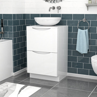 Nes Home White 500mm Freestanding Bathroom Vanity Unit With Round Ceramic Basin - image 1