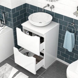 Nes Home White 500mm Freestanding Bathroom Vanity Unit With Round Ceramic Basin - thumbnail 4