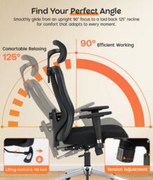 Ergonomic Office Chair With Headrest, 3D Armrests, Lumbar Support, Adjustable Height, Mesh Reclining High Back Swivel Desk Chair - thumbnail 2