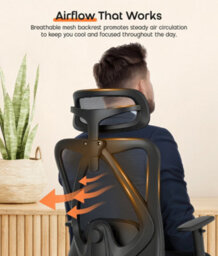Ergonomic Office Chair With Headrest, 3D Armrests, Lumbar Support, Adjustable Height, Mesh Reclining High Back Swivel Desk Chair - thumbnail 5