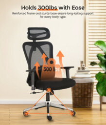 Ergonomic Office Chair With Headrest, 3D Armrests, Lumbar Support, Adjustable Height, Mesh Reclining High Back Swivel Desk Chair - thumbnail 4
