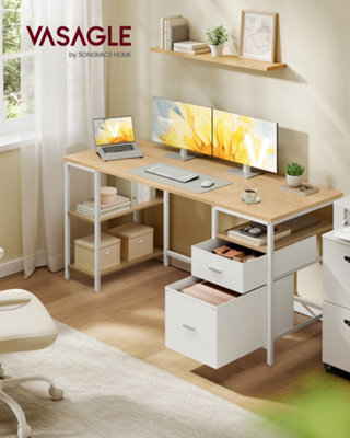 LEDREM Computer Desk, Work Desk With Storage, 3 Shelves, 2 Drawers, 160 X 60 X 76 Cm, For Home Office, Living Room, Industrial Style - image 1