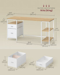 LEDREM Computer Desk, Work Desk With Storage, 3 Shelves, 2 Drawers, 160 X 60 X 76 Cm, For Home Office, Living Room, Industrial Style - thumbnail 5