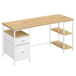 LEDREM Computer Desk, Work Desk With Storage, 3 Shelves, 2 Drawers, 160 X 60 X 76 Cm, For Home Office, Living Room, Industrial Style - thumbnail 2