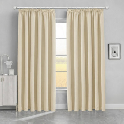 Bedlooms Blackout Curtains Thermal Insulated Pencil Pleat Cream Large Window Curtain (Pair) 90 X 72 Inches With Tie Backs - image 1