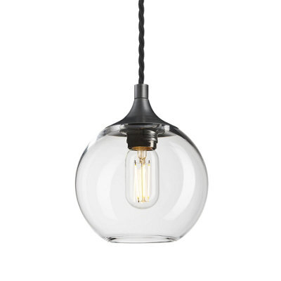 Industville Chelsea Glass Globe Pendant - 7 Inch, Clear Glass Globe - 7 Inch, Pewter Pendant Holder - image 1