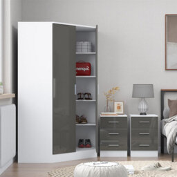 Reflect 3Pc Wardrobe Bundle - 2 Door Corner + 2X 3 Drawer Bedsides - Grey Gloss & Matt White - H: 180Cm X W: 179Cm X D: 103Cm - thumbnail 4