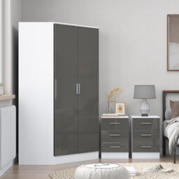 Reflect 3Pc Wardrobe Bundle - 2 Door Corner + 2X 3 Drawer Bedsides - Grey Gloss & Matt White - H: 180Cm X W: 179Cm X D: 103Cm - thumbnail 3