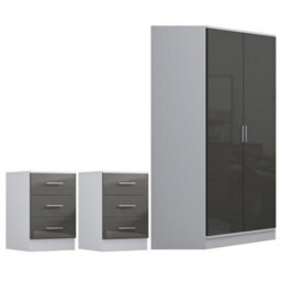 Reflect 3Pc Wardrobe Bundle - 2 Door Corner + 2X 3 Drawer Bedsides - Grey Gloss & Matt White - H: 180Cm X W: 179Cm X D: 103Cm - thumbnail 7
