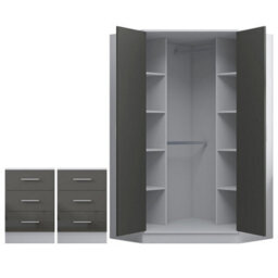 Reflect 3Pc Wardrobe Bundle - 2 Door Corner + 2X 3 Drawer Bedsides - Grey Gloss & Matt White - H: 180Cm X W: 179Cm X D: 103Cm - thumbnail 6