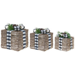 Beliani Set Of 3 Christmas Decorations Led Arreskov Christmas Gifts 20/25/30 Cm Brown