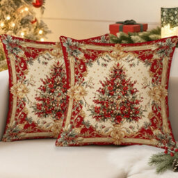 Amorly 2Pack Christmas Tree Cushion Covers, Soft Zippered Pillowcases Without Insert, Festive Decor For Sofa, Living Room Home Decoration - thumbnail 2