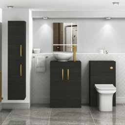 Royal Bathrooms 600mm Hale Black Floor Standing Vanity Unit 2 Door & Countertop Basin - Breeze With Brushed Brass Handle - thumbnail 2