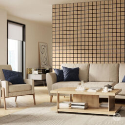 Wvh Oak Check Geometric Wood Veneer Acoustic Felt Backing Decorative Sound-Absorbing Solution For Homes, Offices, And Studios - thumbnail 4
