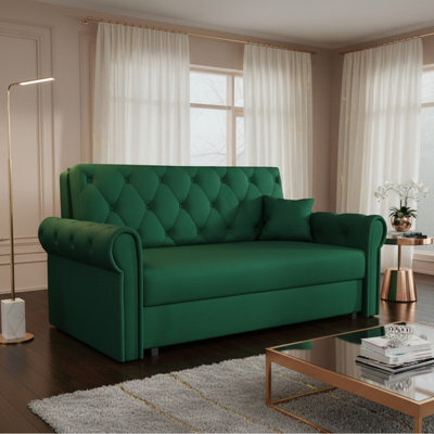 Viva Roma Iii Living Room Sofa Bed With Storage Polyurethane Foam Hr Foam Wave Springs Metal Legs 168X85X98Cm Green - image 1