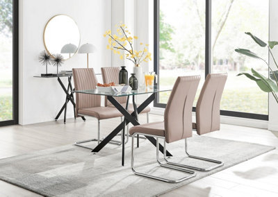 Furniturebox Uk Leonardo Black Leg Glass Dining Table & 4 Cappuccino Lorenzo Chairs - image 1