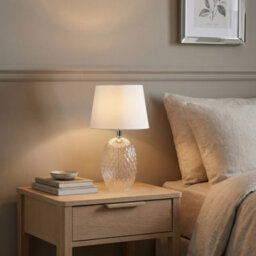 Happy Homewares Elegant Clear Glass Table Lamp Base With Textured Diamond Cut Pattern - thumbnail 5