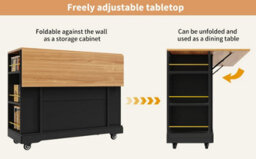 Abrihome Mobile Kitchen Island Cart W/ 2 Drawers, Foldable Worktop & Storage Racks - Black, Space-Saving - thumbnail 5