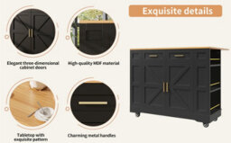 Abrihome Mobile Kitchen Island Cart W/ 2 Drawers, Foldable Worktop & Storage Racks - Black, Space-Saving - thumbnail 4