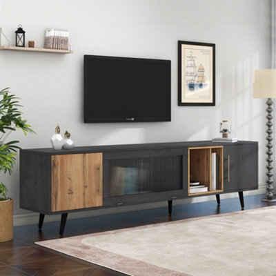 HomeTouch Modern Wood And Grey Grain Tv Stand Tv Unite With Large Storage Space Living Room Furniture - image 1