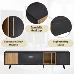 HomeTouch Modern Wood And Grey Grain Tv Stand Tv Unite With Large Storage Space Living Room Furniture - thumbnail 3