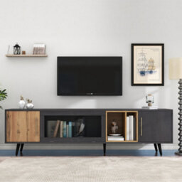 HomeTouch Modern Wood And Grey Grain Tv Stand Tv Unite With Large Storage Space Living Room Furniture - thumbnail 2