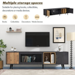 HomeTouch Modern Wood And Grey Grain Tv Stand Tv Unite With Large Storage Space Living Room Furniture - thumbnail 5