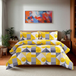 Duvet Cover And Pillowcase Set Trendy Shape Printed Design Polycotton Bed Linen Yellow