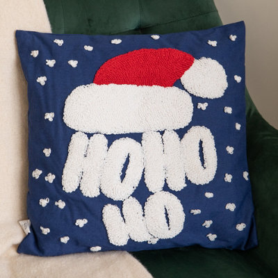 Samuel Alexander 44Cm Dark Blue Ho Ho Ho Santa Hat Soft Christmas Decorative Cushion - image 1