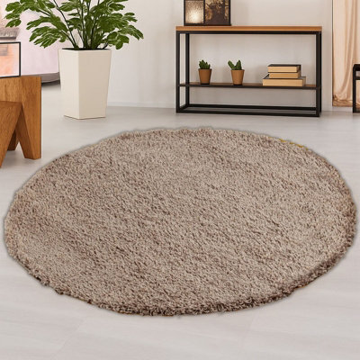 STALWART 120Cm Round Mocha Shaggy Rug - 5Cm Thick Pile Soft Touch Modern Circular Rug - Washable Area Rug - image 1