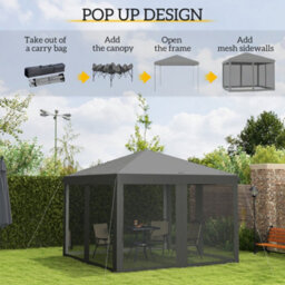 Outsunny Heavy Duty Pop Up Gazebo With Removable Mesh Sidewall Grey - thumbnail 4