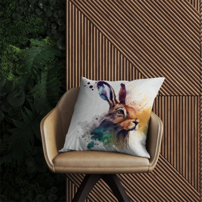 Warren Reed Designer Hare Close Up Splashart Outdoor Cushion 60Cm X 60Cm