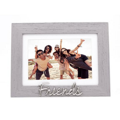 Happy Homewares Grey Woodgrain Effect Friends Picture Frame With Silver Letters - 6X4 Or 7X5 - image 1