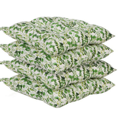 Dibor Set Of 4 Green Leaf Print Indoor Dining Chair Seat Pad Cushions (L)40Cm X (W)40Cm - image 1