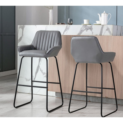 Set Of 2 Kali Pu Bar Stool Grey Dining Room High Chairs - image 1