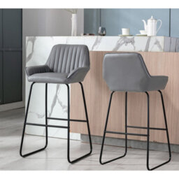 Set Of 2 Kali Pu Bar Stool Grey Dining Room High Chairs - thumbnail 1