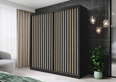 Fhi Wales 180Cm Black Sliding Door Wardrobe Modern Bedroom Storage With Shelves And Hanging Rails - image 1