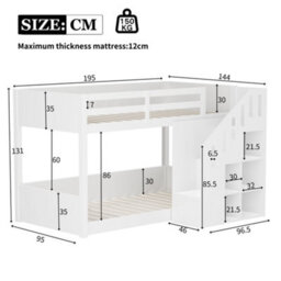 Matteo White Children's Bunk Bed With Storage Stairs - Space-Saving 3Ft Single Pine Frame For 2 Kids - thumbnail 8