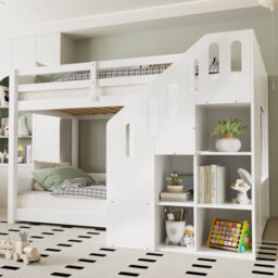 Matteo White Children's Bunk Bed With Storage Stairs - Space-Saving 3Ft Single Pine Frame For 2 Kids - thumbnail 2